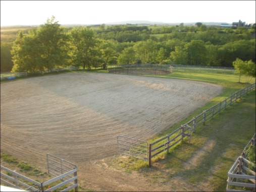 The outdoor arena is 150'x150'.